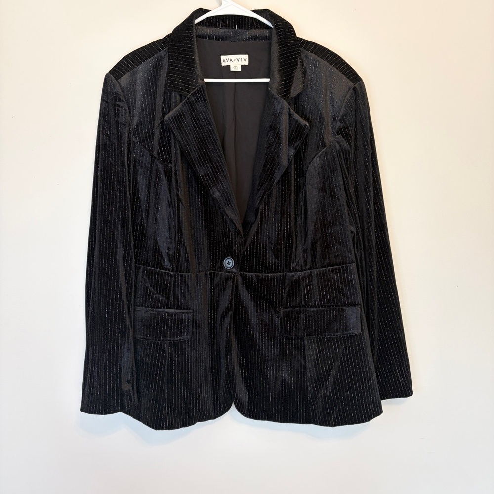 Ava & Viv Black Velvet Pinstripe Single-Button Blazer